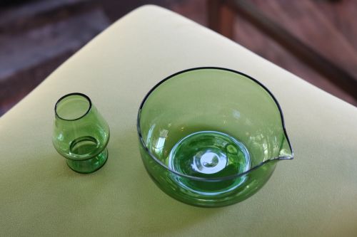 Matcha Glass Bowl & Whisk Holder Set - Green