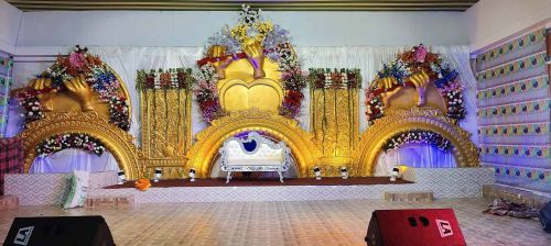 Golden Fiber Wedding Stage Backdrop, Shape : Rectangular