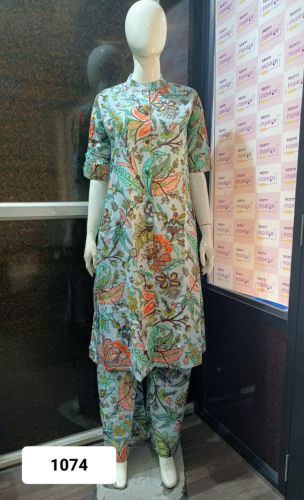 Daywear Cotton Blend Ladies Boho Style Leaf Print Suit