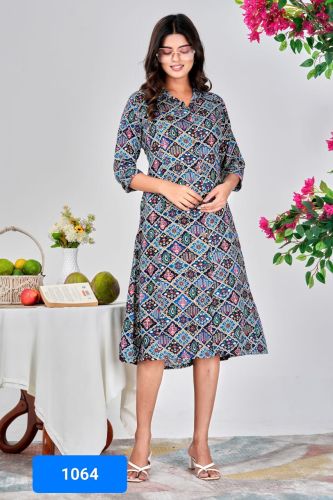 Cotton Blend Lady Casual Wear Geometric Print Dress
