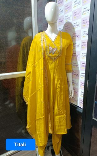 Cotton Blend Lady Celebration Style Embroidered Churidar Suit