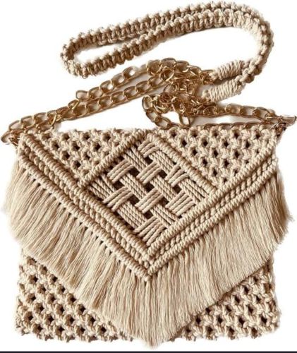 Cotton Beige Handcrafted Macrame Sling Bag