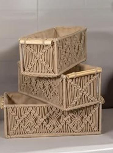 Cotton Brown Woven Macrame Storage Basket