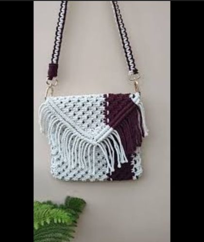 Dual Tone Cotton Macrame Sling Bag Boheman