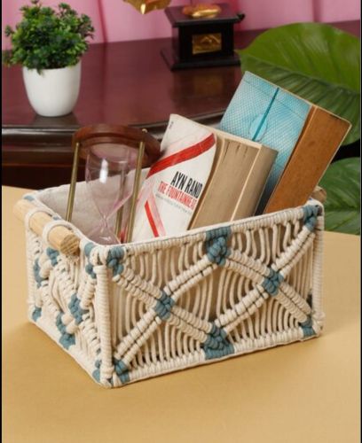 Handcrafted Macrame Cotton Table Organizer, Color : Off White