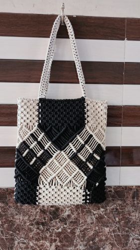 Solid Knotted Cotton Macrame Handbag Bohemian