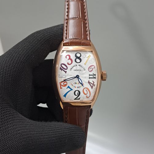 Franck Muller Crazy Hours Color Dreams Rose Gold White Dial Brown Leather Watch
