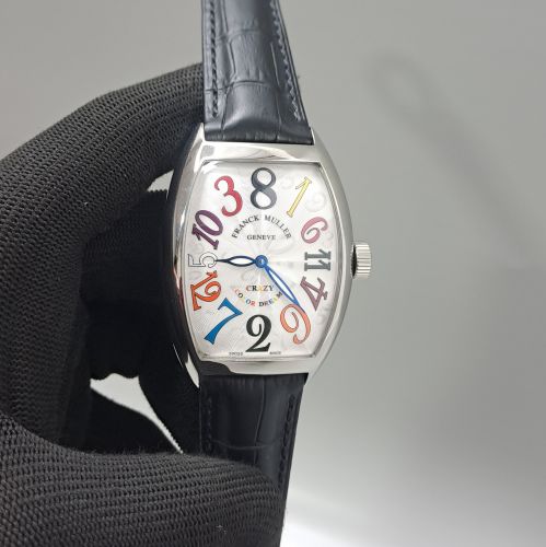 Franck Muller Crazy Hours Color Dreams Silver White Dial Black Leather Strap Swiss Automatic Watch