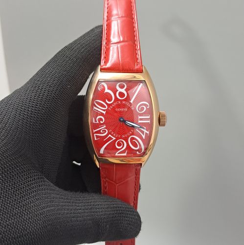 Franck Muller Crazy Hours Rose Gold Red Dial Red Leather Strap Swiss Automatic Watch