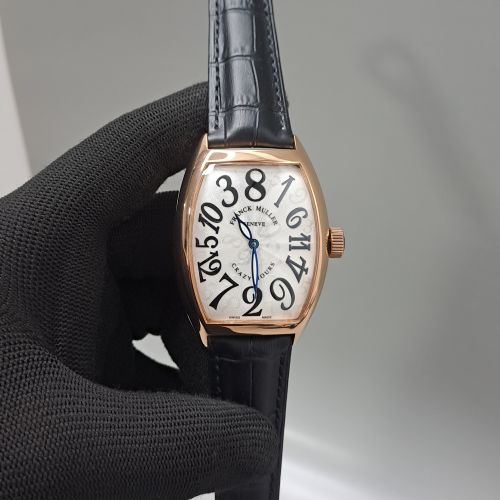Franck Muller Crazy Hours Rose Gold White Dial Black Leather Strap Swiss Automatic Watch