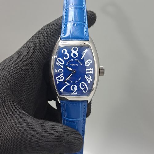 Franck Muller Crazy Hours Silver Blue Dial Blue Leather Strap Swiss Automatic Watch
