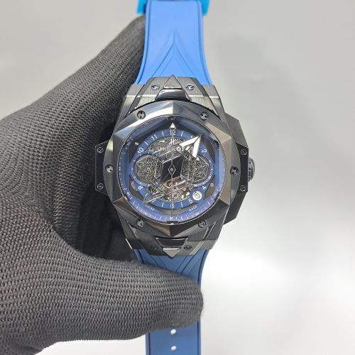 Hublot Big Bang Full Black Blue Dial Blue Rubber Strap Swiss Watch