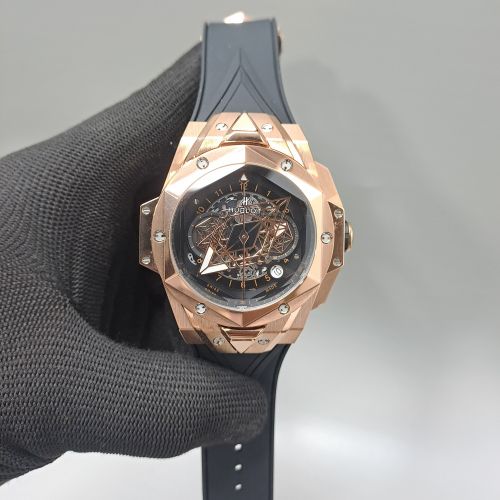 45mm Rose Gold Black Dial Black Rubber Strap Swiss Watch