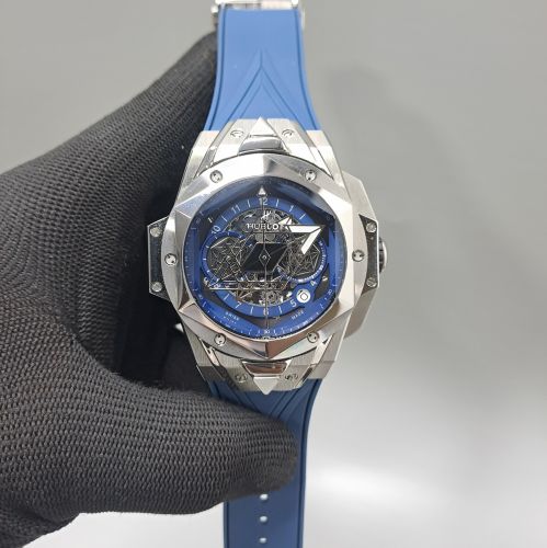Hublot Big Bang Silver Blue Dial Blue Rubber Strap Swiss Watch