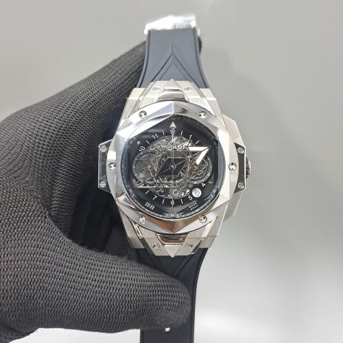 45mm Silver Black Dial Black Rubber Strap Swiss Watch