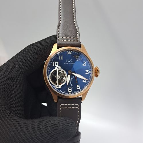 Iwc Moonphase Big Pilot Rose Gold Black Dial Leather Strap Automatic Watch