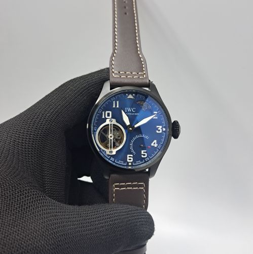 Iwc Moonphase Big Pilot Silver Blue Edition Black Leather Strap Swiss Automatic Watch