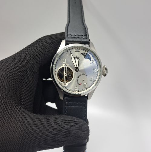 Iwc Moonphase Big Pilot Silver Dial Black Leather Strap Swiss Automatic Watch