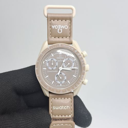 Omega Speedmaster Swatch Moonswatch Mission On Earth Brown Chronograph Swiss Watch