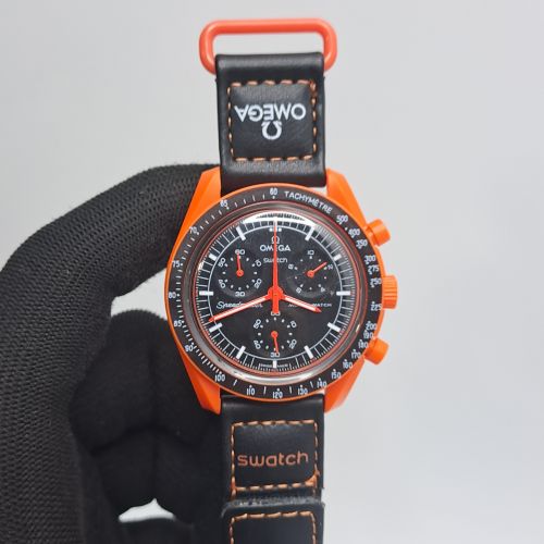 Omega Speedmaster Mission Earth Black Orange Chronograph Swiss Watch