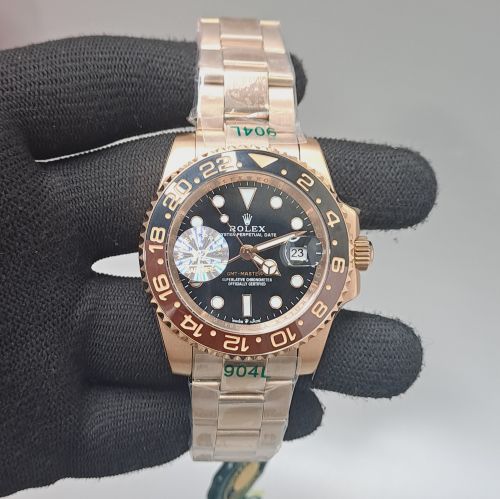 Rolex Gmt Master II Rootbeer Edition Full Rose Gold Black Dial Swiss Automatic Watch
