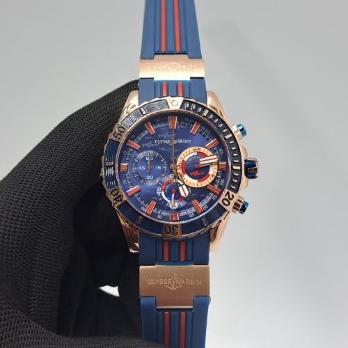 Ulysse Nardin Marine Diver Chronograph Blue Dial Blue Rubber Swiss Automatic Watch