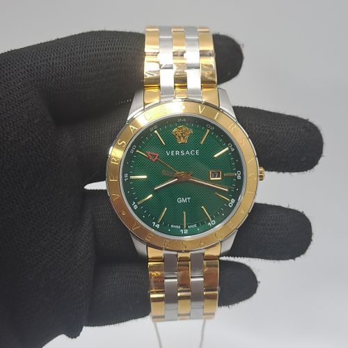 Versace Univers Gmt Dual Tone Green Dial Store Quality Swiss Watch