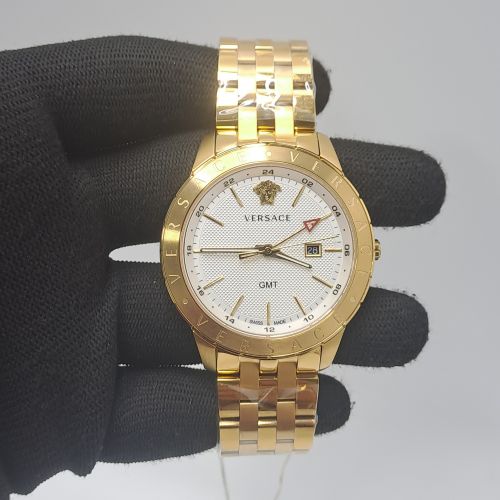 Versace Univers Gmt Golden White Dial Store Quality Swiss Watch