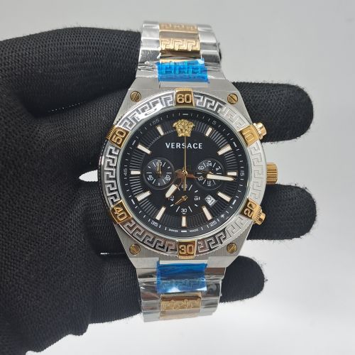 Versace V-sporty Greca Chronograph Dual Tone Black Dial Swiss Watch
