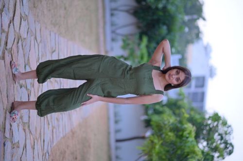 Plain Cotton Rayon Dungaree, Color : Green Casual Wear