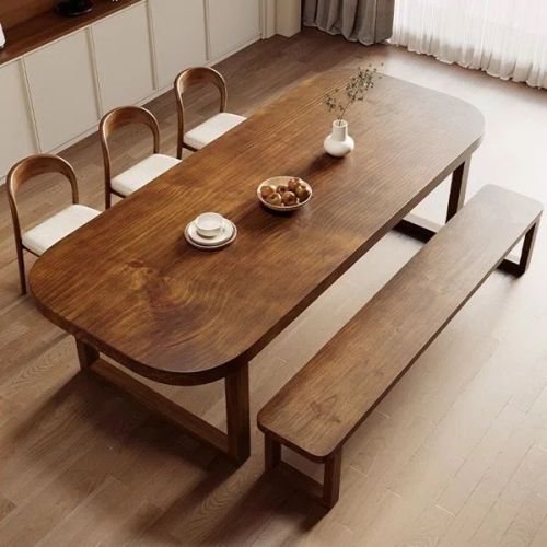 Wood 6-Seater Curved Back Dining Table Set