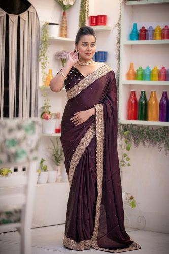 Unstitched Printed Ladies Designer Satin Saree Party Wear