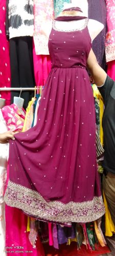 Pink Embroidered Georgette Gown, Packaging Type : Plastic Bag