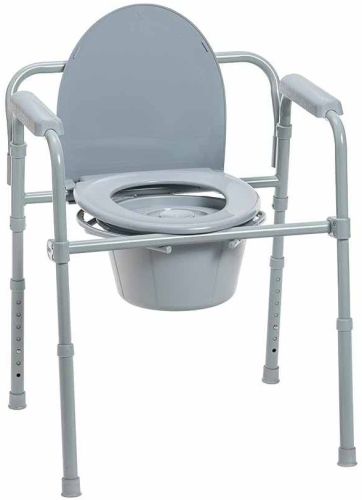 Steel Frame With Plastic Seat Folding Commode Chair, Color : Gray
