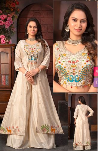 Embroidered Crop Top with Palazzo Set