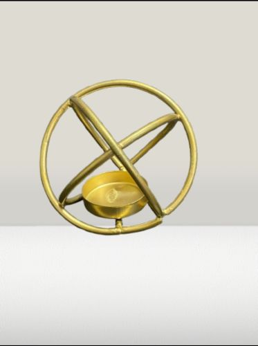 Plain Polished Iron Golden Round Candle Holder