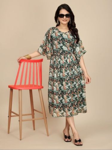 Midi Dress, Color : Green, Pink Casual Wear, Party Wear