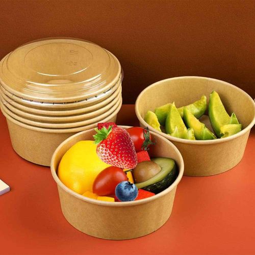 Plain 1250ml Round Kraft Paper Salad Bowl, Color : Brown