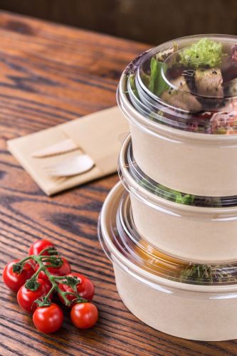 Coated Kraft Paper PET Lid Salad Bowl, Brand Name : Orchid Eco Pack