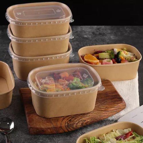 Rectangle Brown Paper Food Containers Multisizes for Machine Made