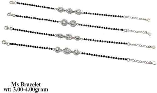 Silver Polish Accents Black Bead MS Bracelet Set