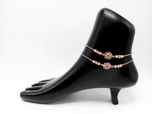 Floral Charm Rose Gold Anklet Pair, Packaging Type : Velvet Box
