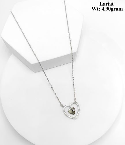 Heart Drop Lariat Silver Pendant Necklace, Brand Name : SUNBERA®