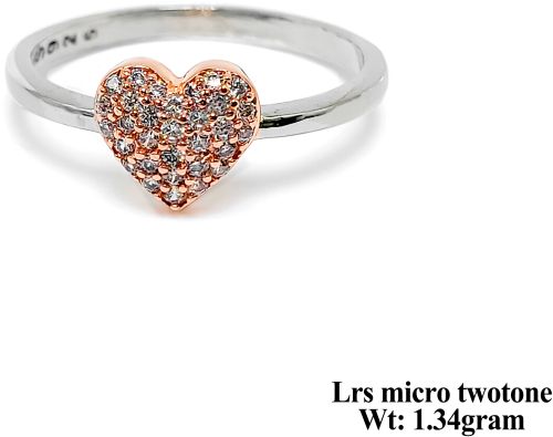 Micro Heart Stone Two Tone Ring, Packaging Type : Velvet Box