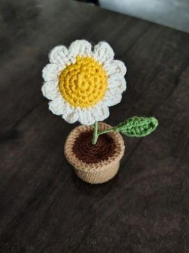 Handmade Crochet Sun Flower Pot, Color : Multi Color