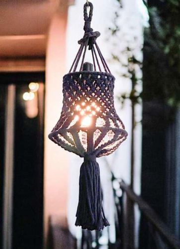 Cotton Macrame Navy Blue Hanging Lantern for Home Decorative