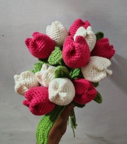 Multicolor Crochet Tulip Flower, Color : Multi-color For Home Decor