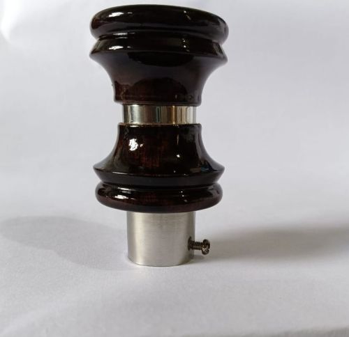 Gloss Walnut Brushed Silver Tiered Grip Wood Curtain End Cap