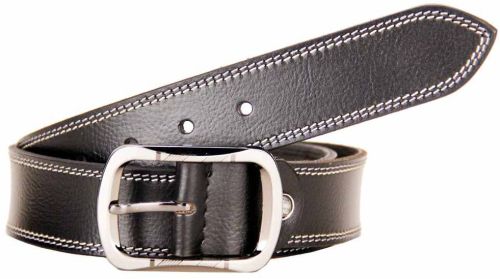 Black Double Stitch Leather Belt for Casual Or Formal