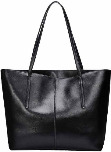 Black Tote Genuine Leather Handbag for Everyday Use, Gender : Women
